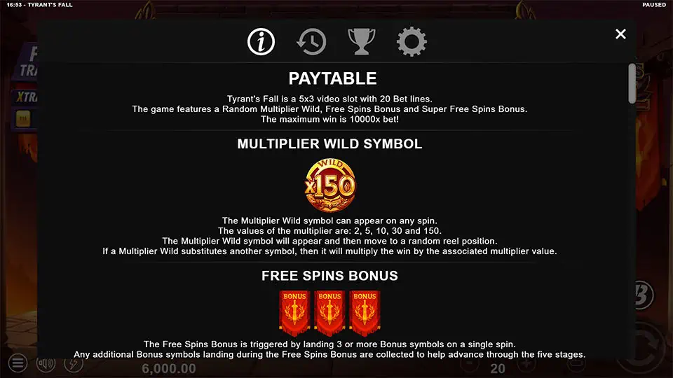 Tyrants Fall slot paytable