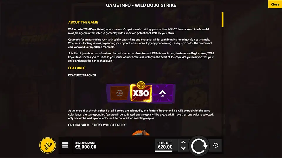 Wild Dojo Strike slot paytable