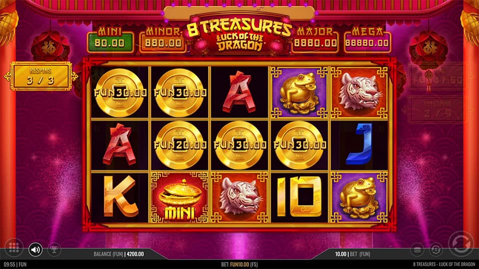 8 Treasures Luck of the Dragon slot feature hold and win