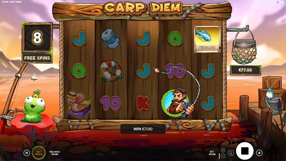 Carp Diem slot feature fisherman