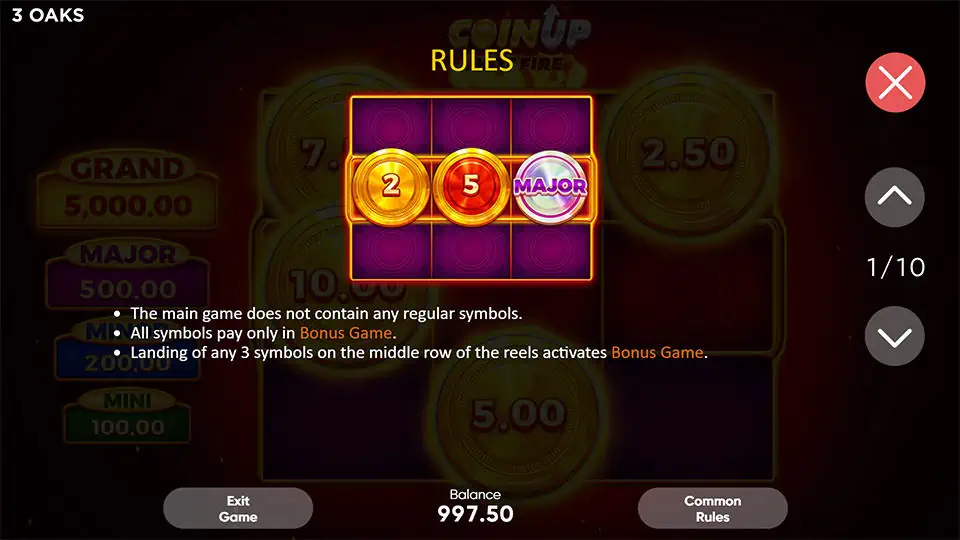 Coin Up Hot Fire slot paytable