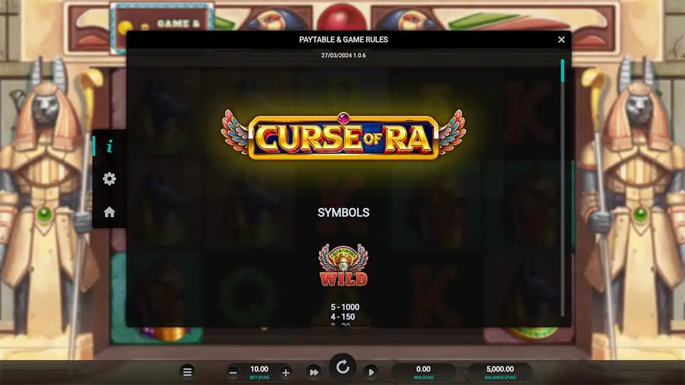 Curse of Ra slot paytable