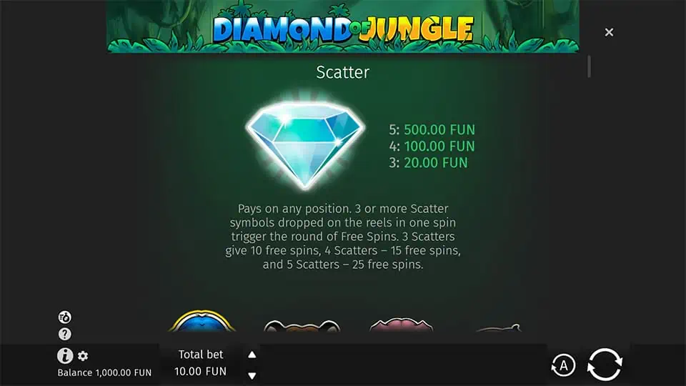 Diamond of Jungle slot paytable