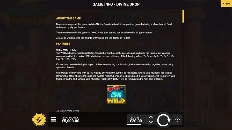 Divine Drop slot paytable