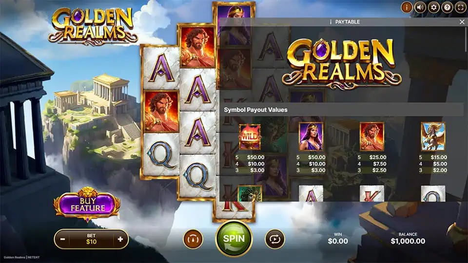 Golden Realms slot paytable