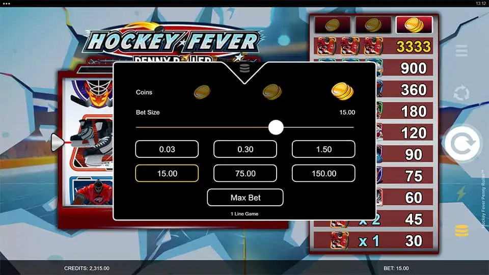 Hockey Fever Penny Roller slot feature coin choice