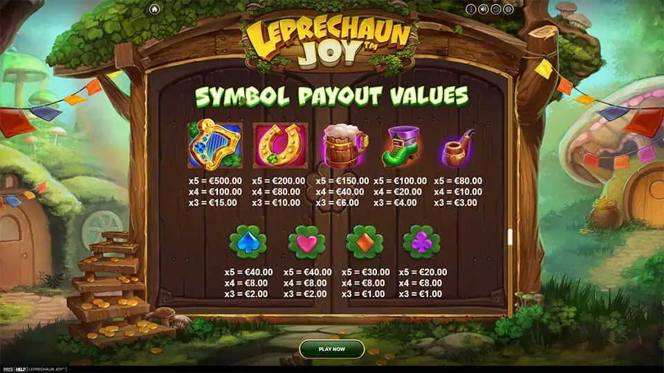 Leprechaun Joy slot paytable