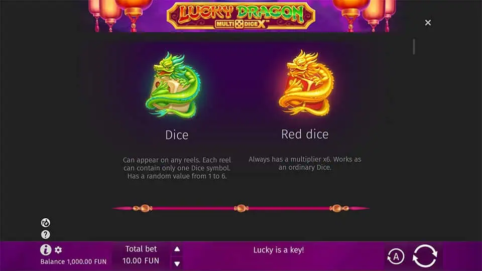 Lucky Dragon MultiDice X slot paytable