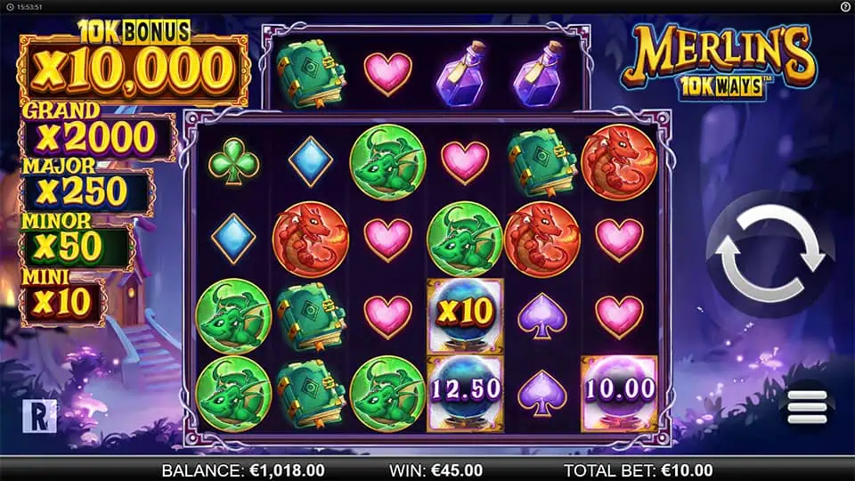 Merlins 10K Ways slot feature merlins bonus
