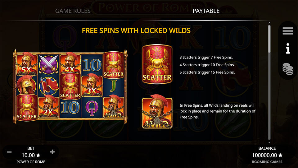 Power of Rome slot paytable