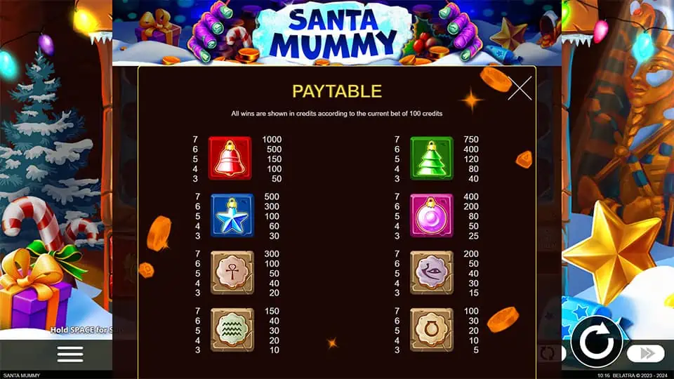 Santa Mummy slot paytable