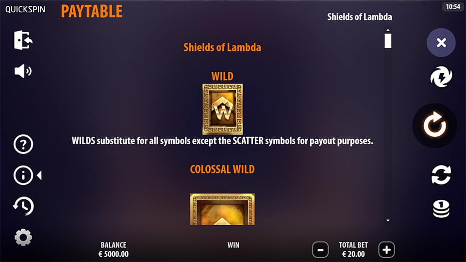 Shields of Lambda slot paytable
