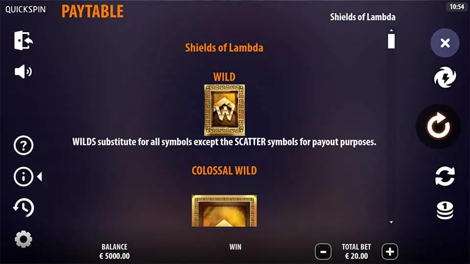 Shields of Lambda slot paytable