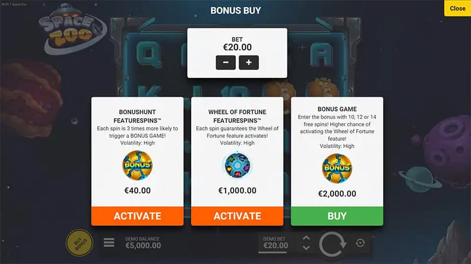 Space Zoo slot bonus buy