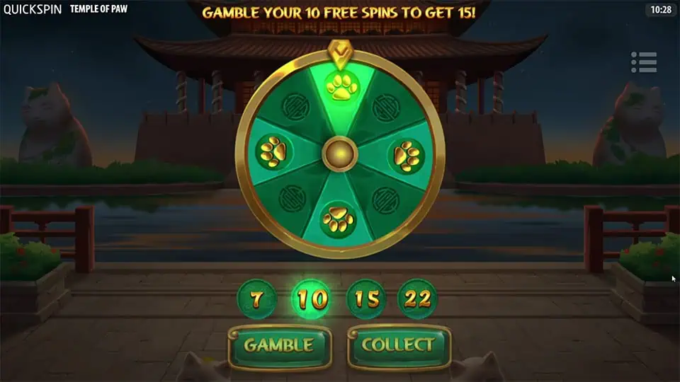 Temple of Paw slot feature gamble wheel