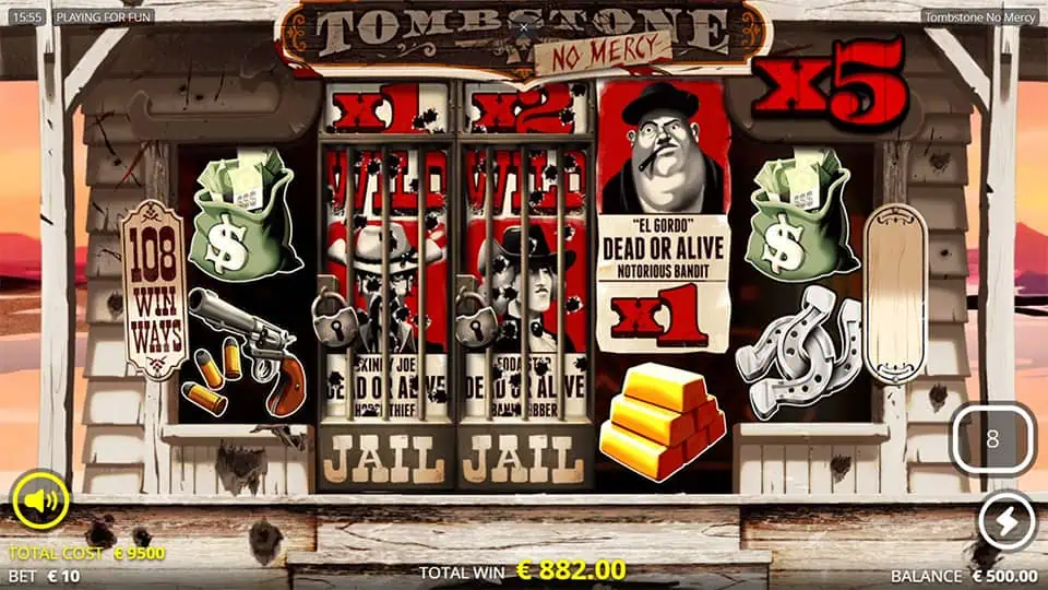 Tombstone No Mercy slot feature sticky multiplier wilds