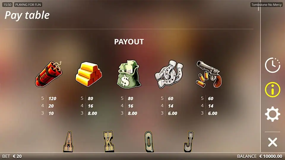 Tombstone No Mercy slot paytable