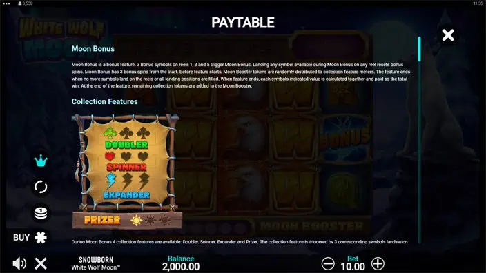White Wolf Moon slot paytable