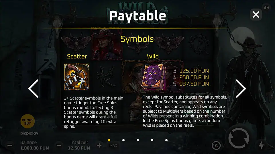 Wild Witches slot paytable