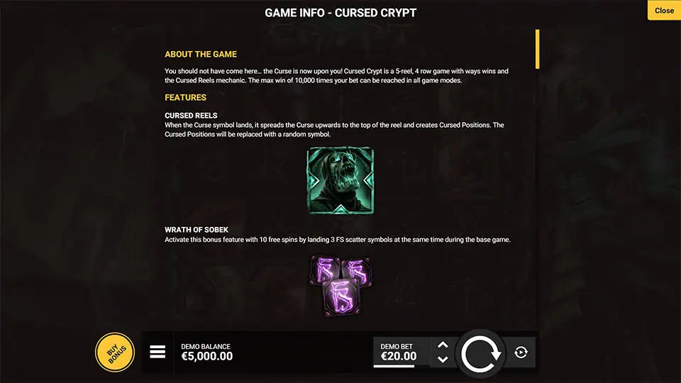 Cursed Crypt slot paytable