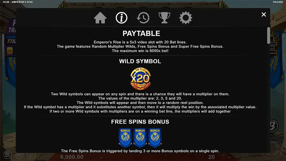 Emperors Rise slot paytable