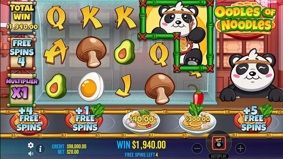 Oodles of Noodles slot feature panda symbol