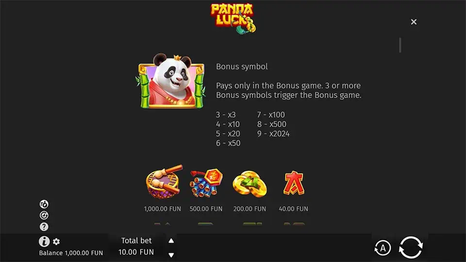 Panda Luck slot paytable