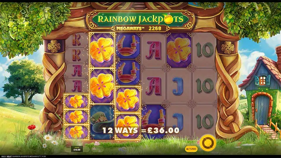 Rainbow Jackpots Megaways slot feature lucky leprechaun