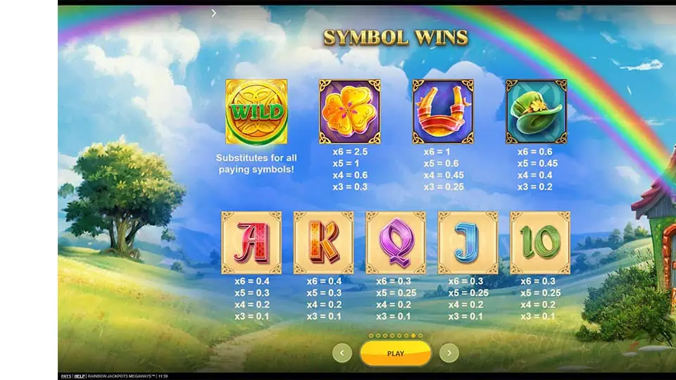 Rainbow Jackpots Megaways slot paytable