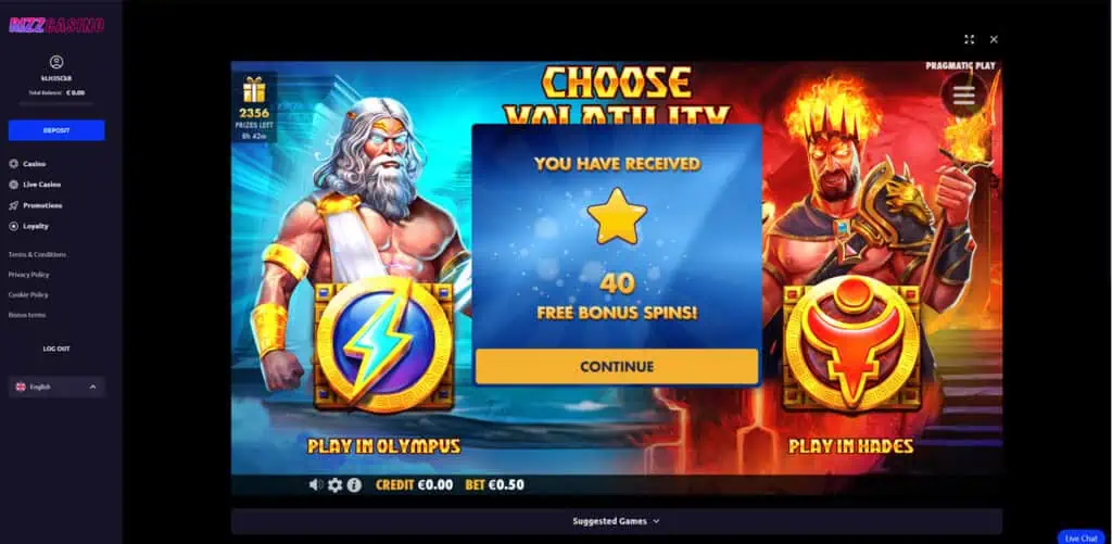 How to get 40 no deposit free spins zeus vs hades step 3