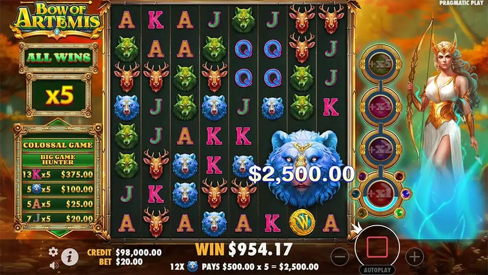 Bow of Artemis slot feature colossal game 1