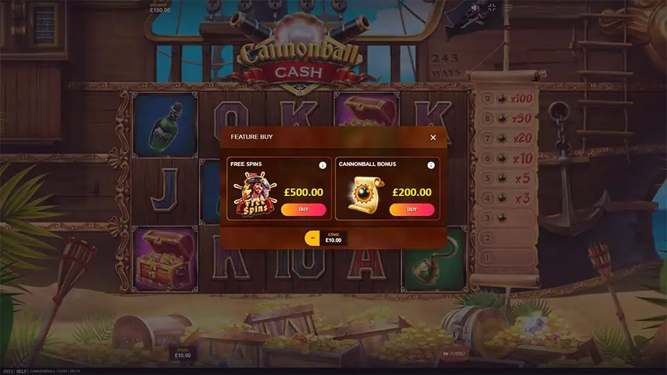 Cannonball Cash slot bonus buy