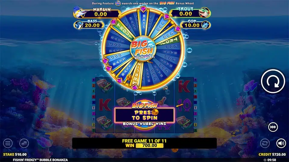 Fishin Frenzy Bubble Bonanza slot feature bonus wheel