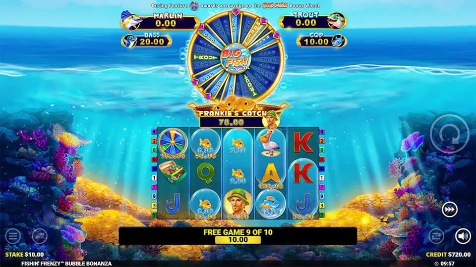 Fishin Frenzy Bubble Bonanza slot feature fisherman