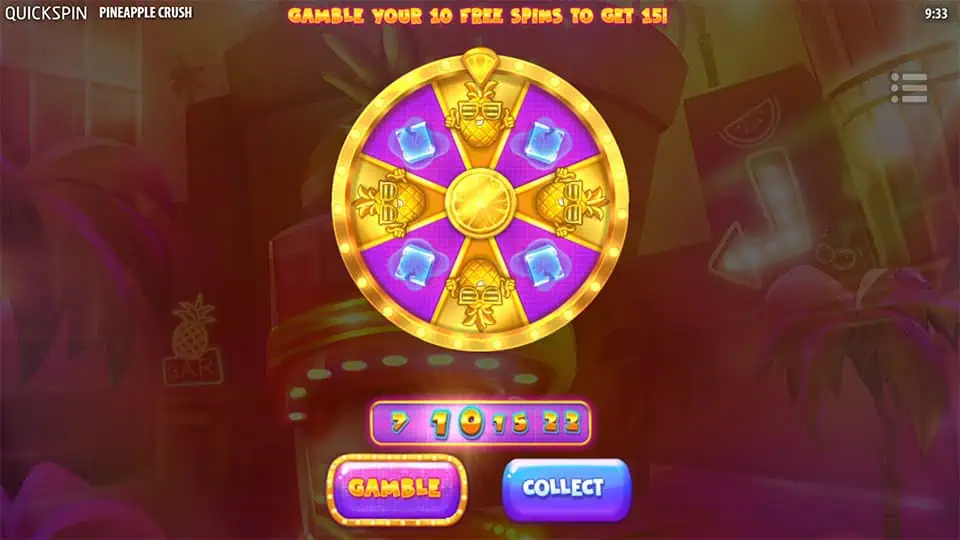 Pineapple Crush slot feature gamble wheel