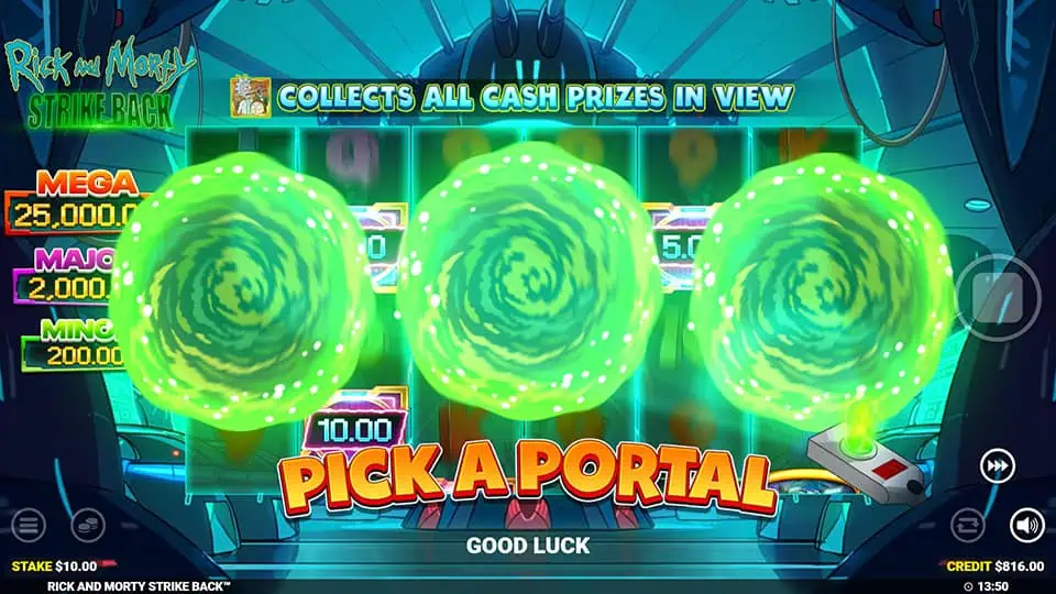 Rick and Morty Strike Back slot feature pick a portal