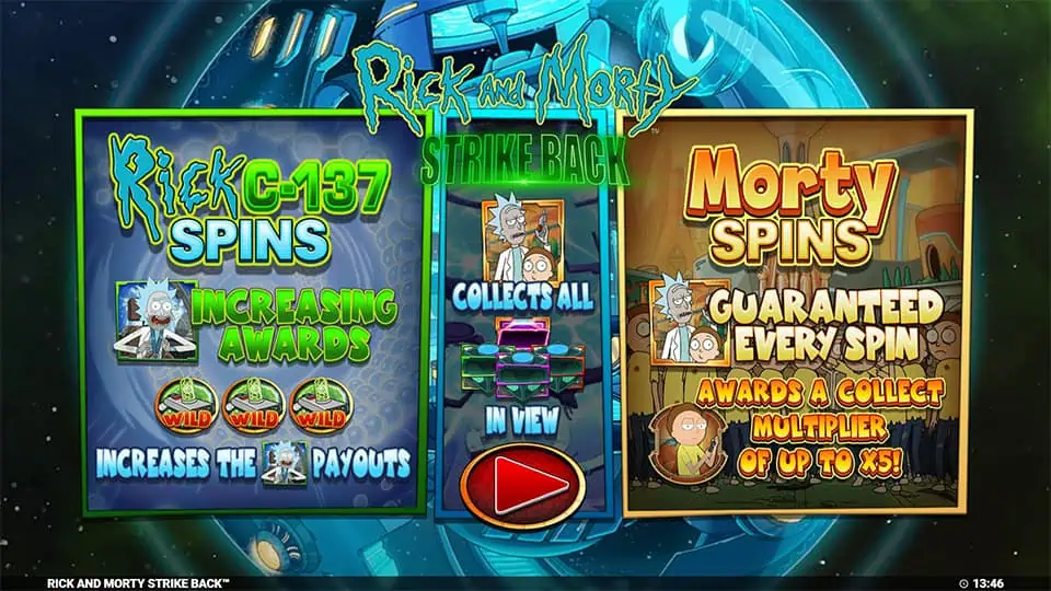 Rick and Morty Strike Back slot features