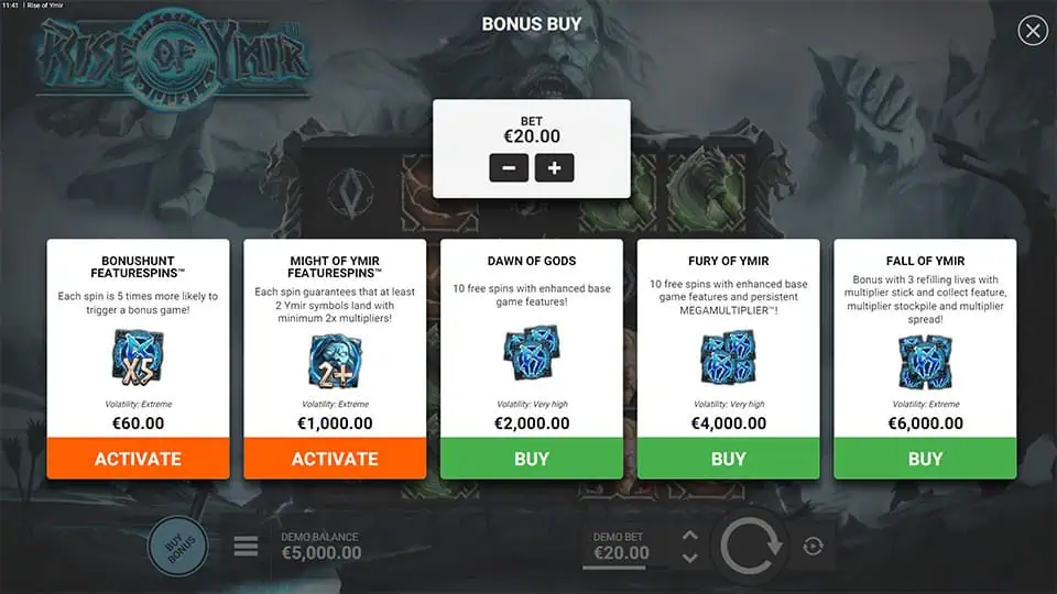 Rise of Ymir slot bonus buy