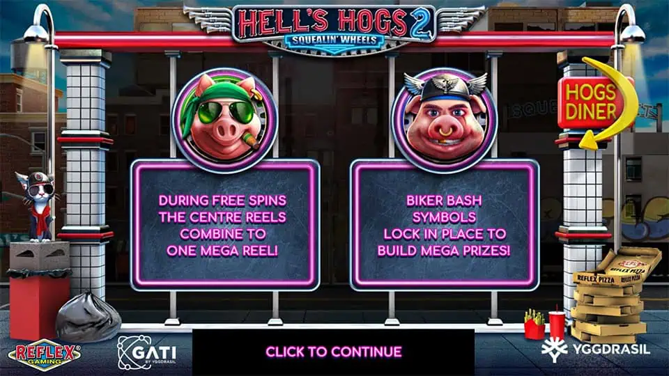 Hells Hogs 2 Squealin Wheels slot features