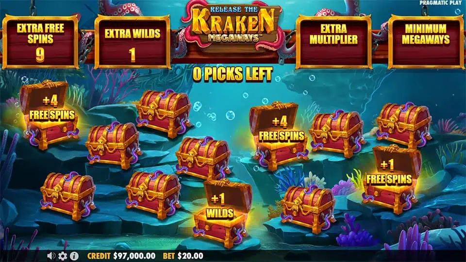 Release the Kraken Megaways slot feature pick a chest