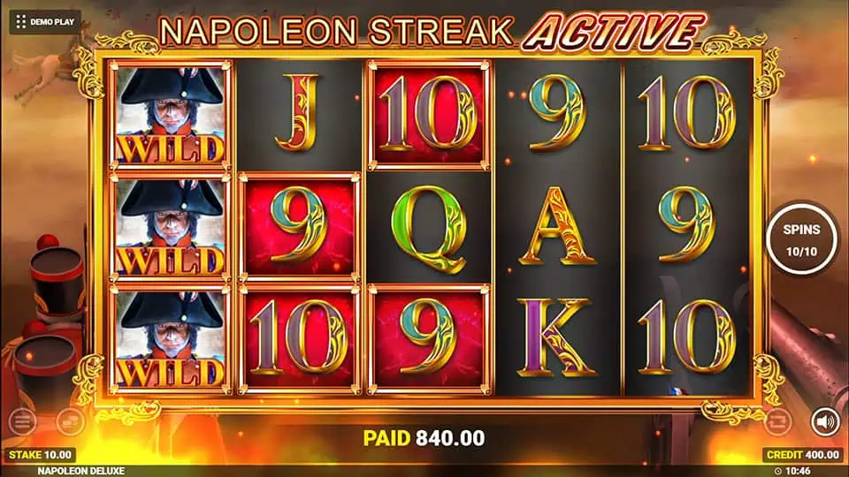 Napoleon Deluxe slot feature wild symbol multiplier