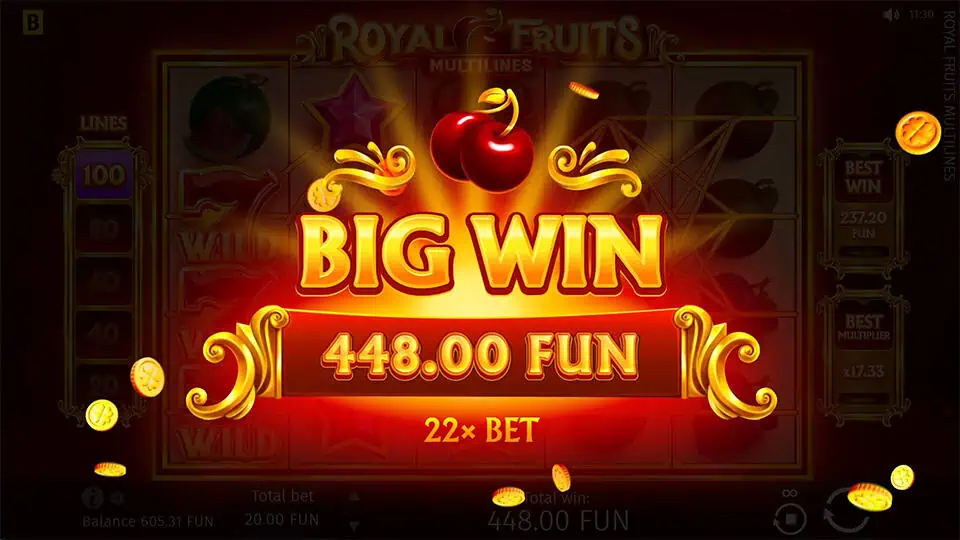 Royal Fruits MultiLines slot big win