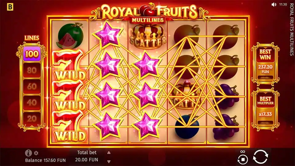 Royal Fruits MultiLines slot feature 7 wild