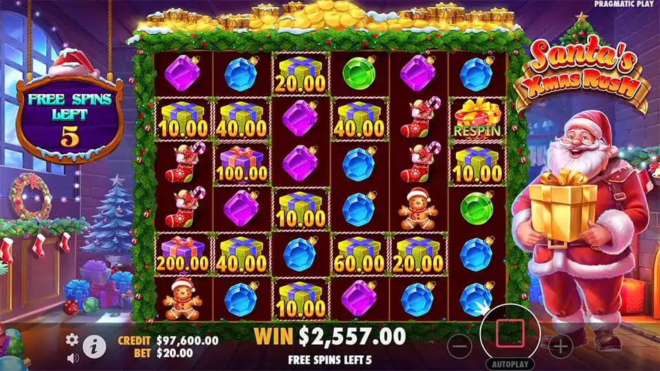 Santas Xmas Rush slot feature respin