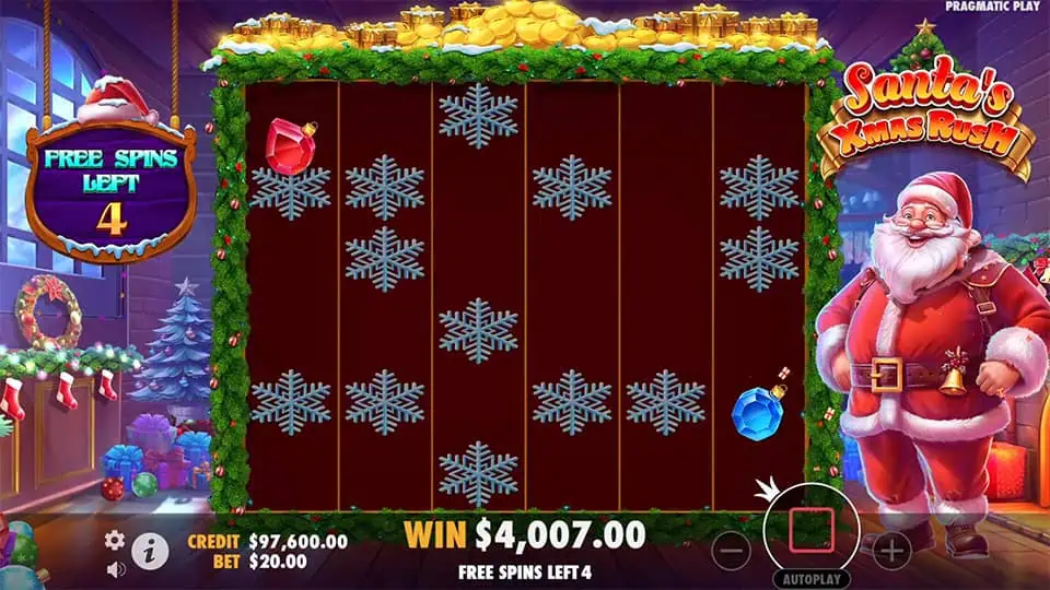 Santas Xmas Rush slot feature snowflake