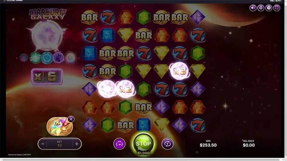 Starburst Galaxy slot feature mega star 1