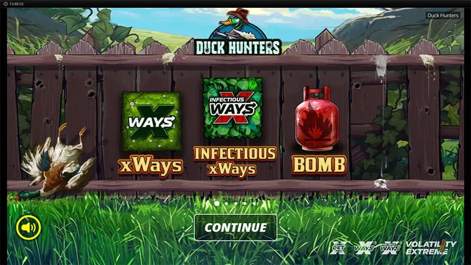 Homepage of Duck Hunters slot introducing game features and special mechanics.