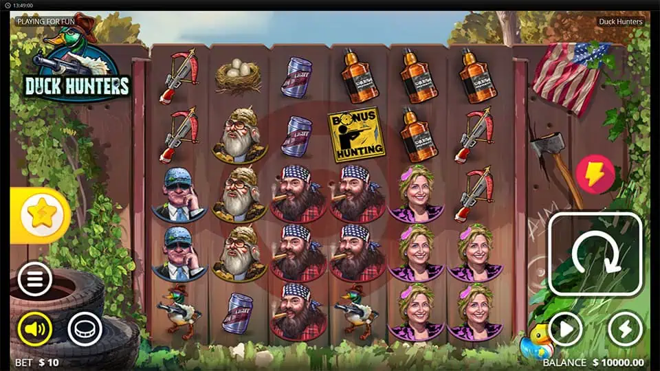 Preview of Duck Hunters slot showing the reels and hunting-themed symbols in action.