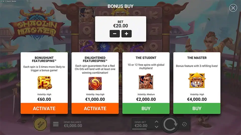 Shaolin Master slot bonus buy