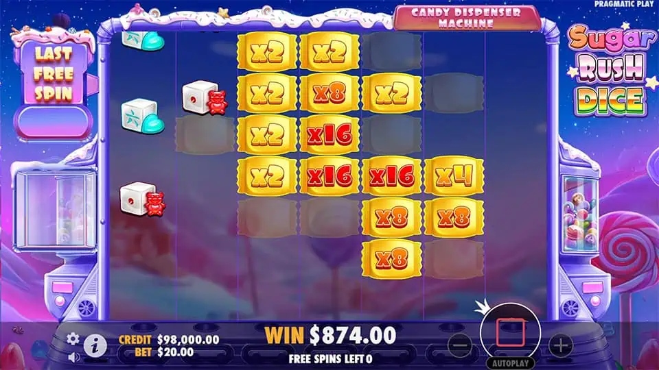 Sugar Rush Dice slot feature multiplier spot